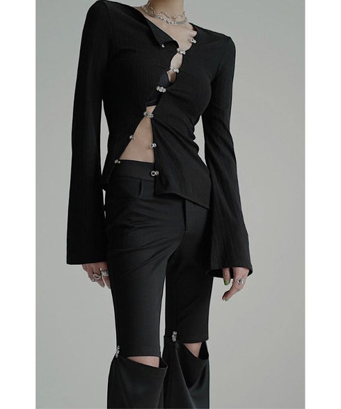 Asymmetric Cut-Out Hook Cardigan